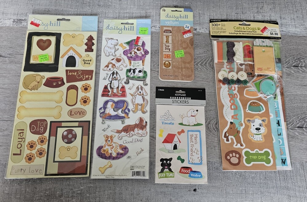 LOT Dog & Puppy Scrapbook Card Making Stickers Embellishments Pets Retired New